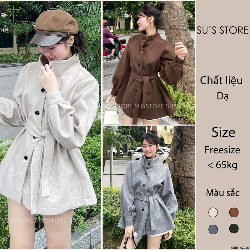 Áo Dạ Cao Cổ Tay Bo Kèm Đai A2928 SUSSTORE Thời Trang Nữ