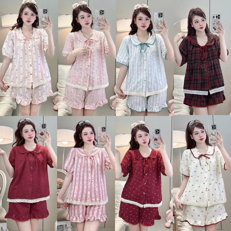 DEAL SỐC Bộ Ngủ Mặc Nhà JUSOKA Cổ Sen Vạt Ren Trắng Chất Đũi Hàn Siêu Xinh DU01 Nhiều Họa Tiết Dễ Thương Dành Cho Nữ - Quần Áo Ngủ Women