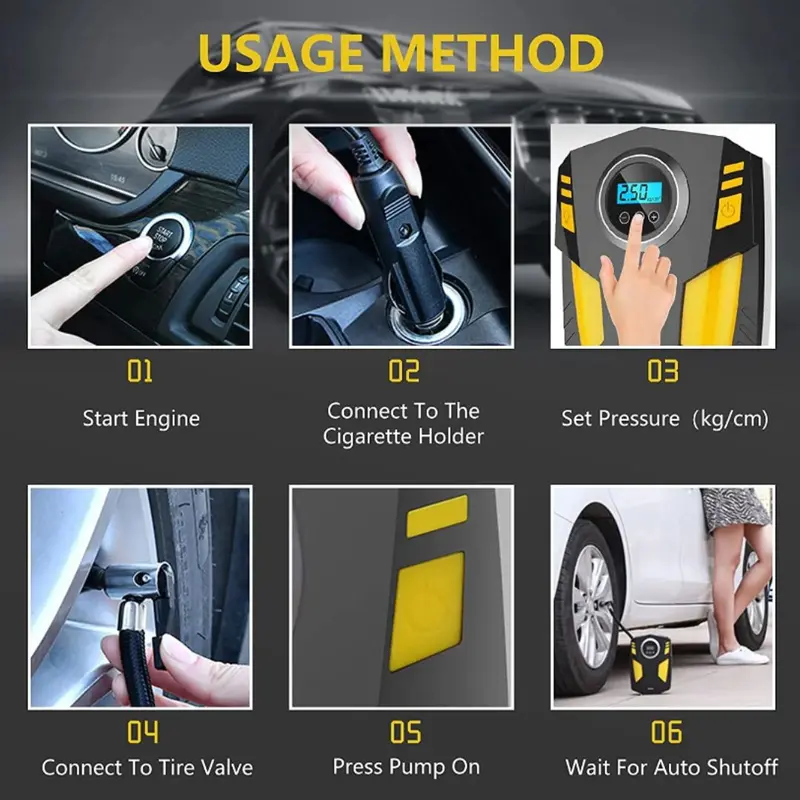 [Gloria] Pompa Ban Mobil Motor Portable Elektrik Tire Inflator LCD Display 120W Car Compressor Digital Kendaraan 5