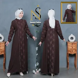 Azizah Abaya Gamis Brukat Depan Belakang Manik Swarovsky Lengan Kancing Mewah