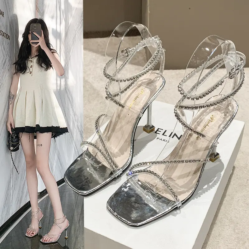 Sepatu Sendal Hak Tinggi High Heels 9cm Wanita Dewasa Gaya Korea Pesta Kondangan Import Murah Premium Mewah Kekinian Tali Lilit Bertali Elegan Sol Karet Korean Style Wedding Strap Sandals for Women - Ukuran 34 35 36 37 38 39 40