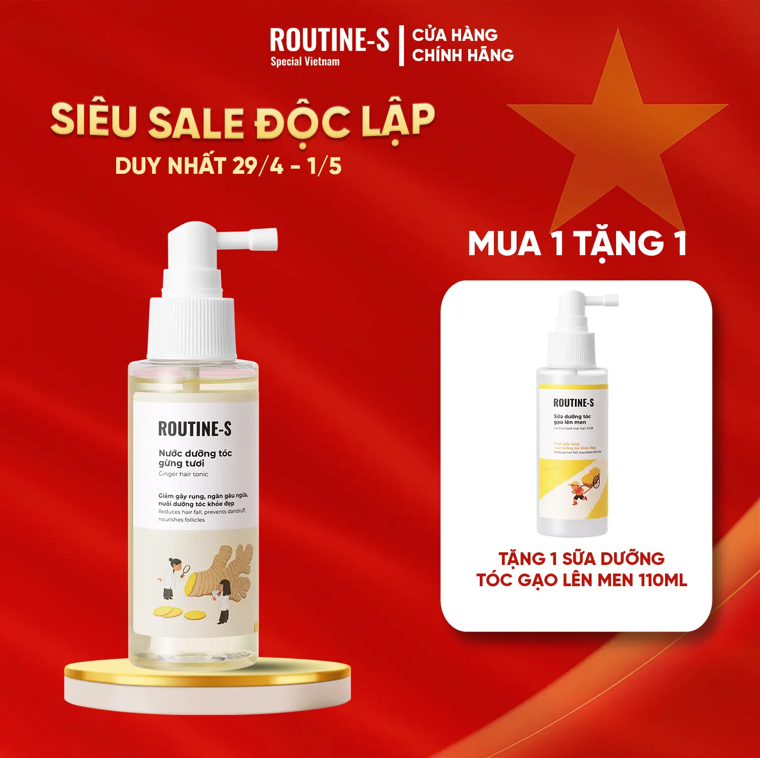 [MUA 1 TẶNG 1] Nước Dưỡng Tóc Gừng Tươi  Redensyl ROUTINE-S 110ml/ Chai – Hỗ Trợ Giảm Rụng, Nuôi Tóc Chắc Khỏe - Ủ chân tóc trước gội + Xịt chân tóc sau gội