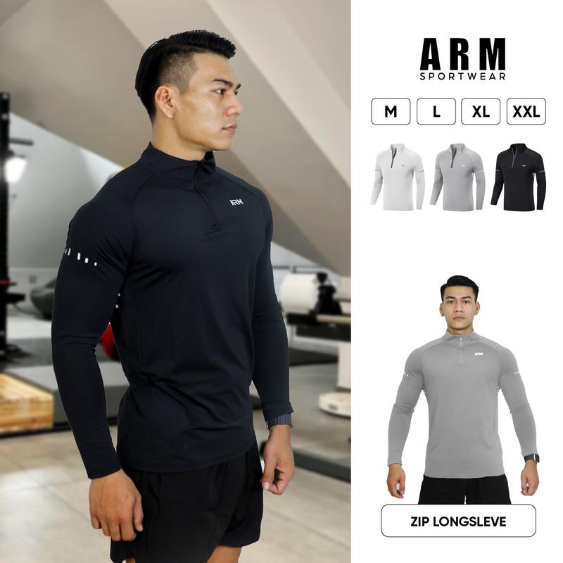 Áo giữ nhiệt thể thao nam ARM có cổ khóa zip, ôm body dài tay. Chất liệu thun lạnh chống chảy xệ, phù hợp các bộ môn tập gym, pickeball, chạy bộ, cầu lông, trekking