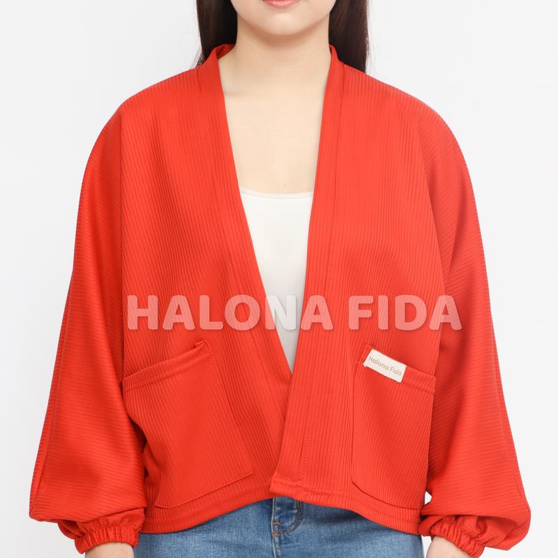 Cardigan Lona Outer Atasan Wanita Batwing Oversize Kelelawar Polos Kantong Kanan Kiri Two Tone Premium 6