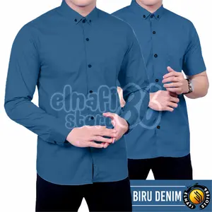 Kemeja Casual denim pria dewasa - Kemeja Pria Warna Biru Denim Katun - Ukuran L Standar  (BB 50kg - 60kg) lengan panjang Pendek Nyaman outfit Keren