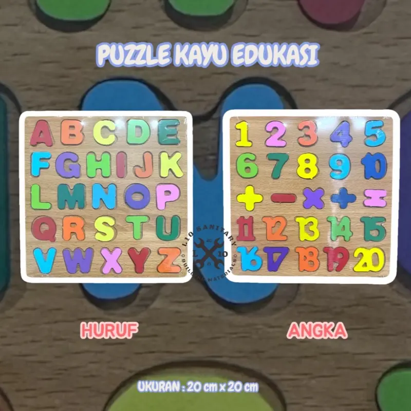 PUZZLE KAYU EDUKASI / PAPAN KAYU EDUKASI / PUZZLE GAME HURUF ANGKA 20x20 MELATIH MOTORIK DAN KONSENTRASI ANAK