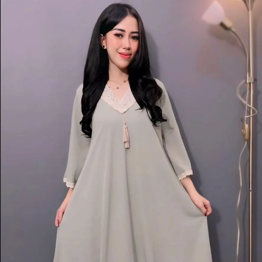 Melisa Kaftan Dress Dewasa Muslimah Ceruty Babydoll Premium Gamis Kaftan Abaya Lebaran