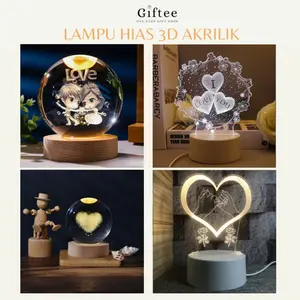 LAMPU HIAS 3D VALENTINE LED BUAT KAMAR TIDUR 3 DIMENSI PACAR COWOK COWEK NIGHT LAMP MALAM BULAN TATA SURYA BULAN LOVE BOLA KRISTAL KACA TRANSPARAN HAMPERS KADO HADIAH GIFT BOX PARCEL