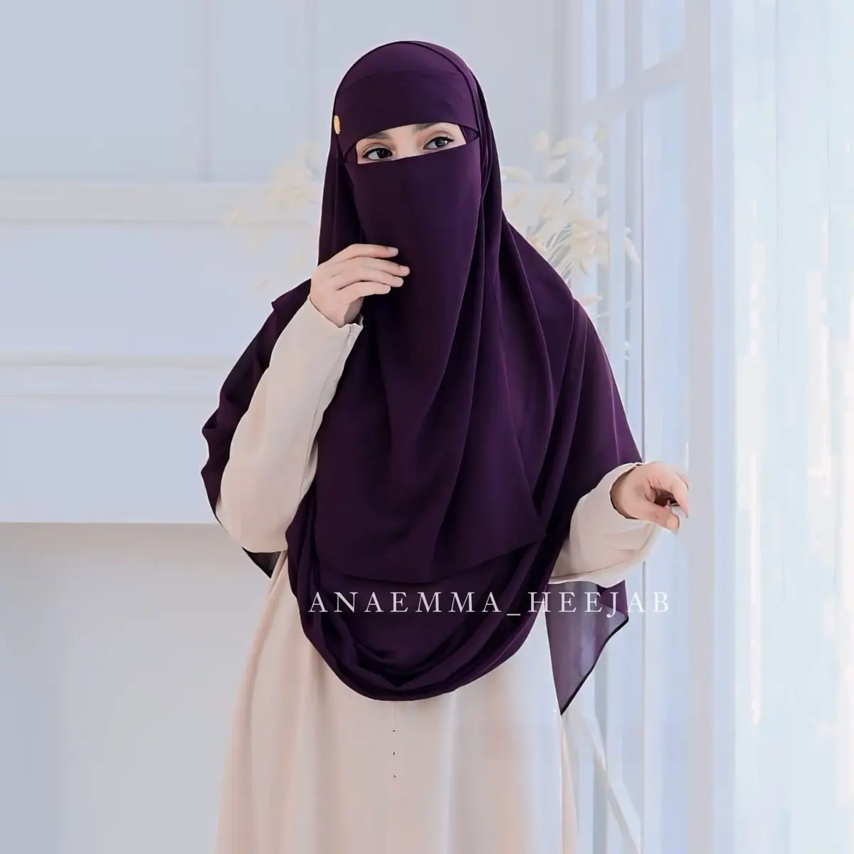 SHAWL NEELOFA ANEMMA • JILBAB PASHMINA INSTAN 200×100 SET NIQOB BANDANA | PASHMINA CERUTY PREMIUM JUMBO SET NIQOB | Syari Kerudung Muslim