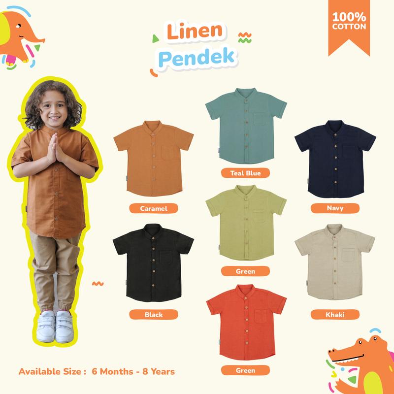 Kemeja Anak Bayi Polos / Kemko Anak dan bayi Tangan Pendek / Kemeja Koko Bayi dan Anak Linen Katun Tangan Pendek 6 bulan - 8 Tahun 0