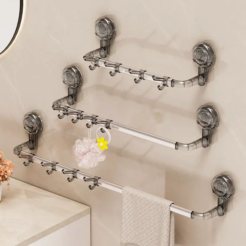 Bathroom suction towel rack Wall hanging perforation-free with hook storage rack Bathroom extended towel bar