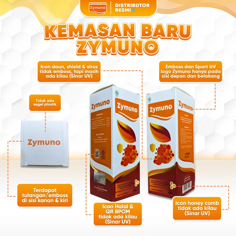 ZYMUNO 2 BOTOL - Madu Herbal Alami Original [BPOM & HALAL] Bahan Honey Syrup Jelly 1