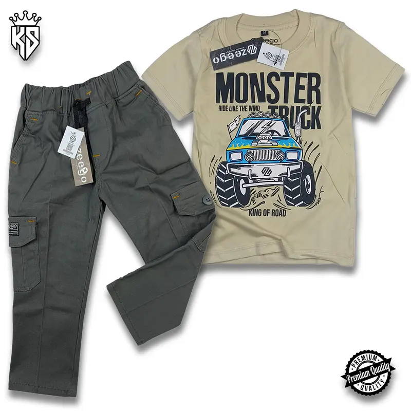 Setelan Baju Kaos dan Celana Panjang Kargo Anak Laki-Laki Umur 3-12 Tahun Fashion Pakaian 0