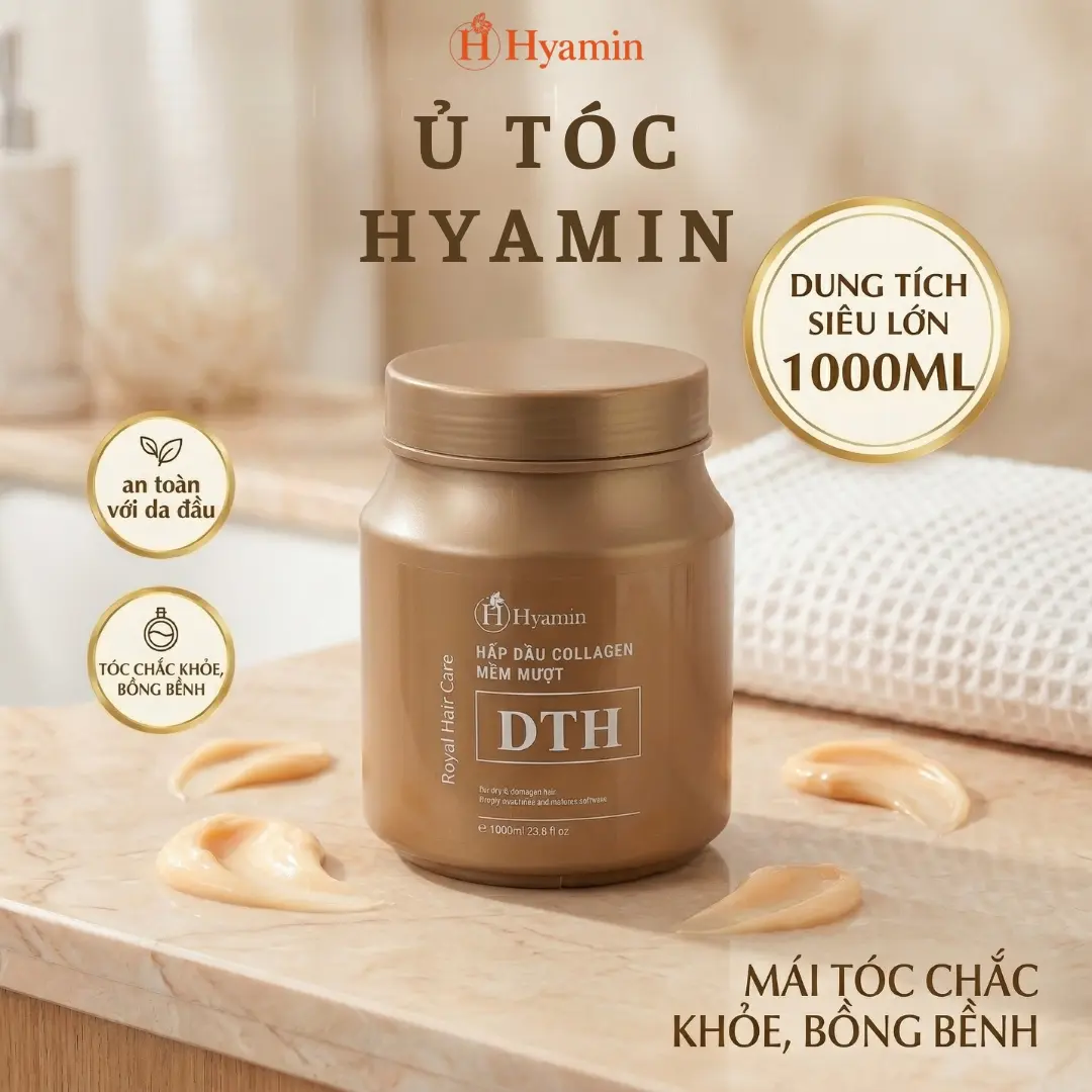 Kem ủ tóc Hyamin Collagen DTH phục hồi tóc khô xơ hư tổn mềm mượt 1000ml
