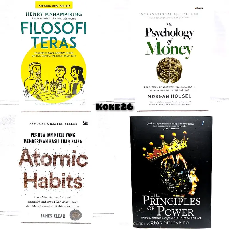 PAKET 4 BUKU MOTIVASI ATOMIC HABITS + THE PRINCIPLES OF POWER + FILOSOFI TERAS + THE PSYHOLOGY OF MONEY Psychology