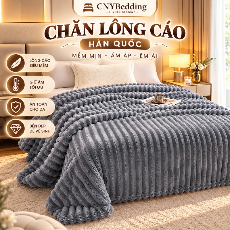Chăn Lông Cáo Kẻ Tăm CNYBedding Mềm Êm Ấm Áp Style Hàn Quốc Đáng Yêu Size Lớn 2mx2m3 Nhiều Màu Xinh