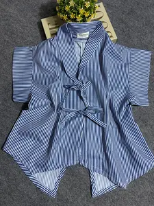 kemeja vest crop stripe Rompi Top Cewek Casual