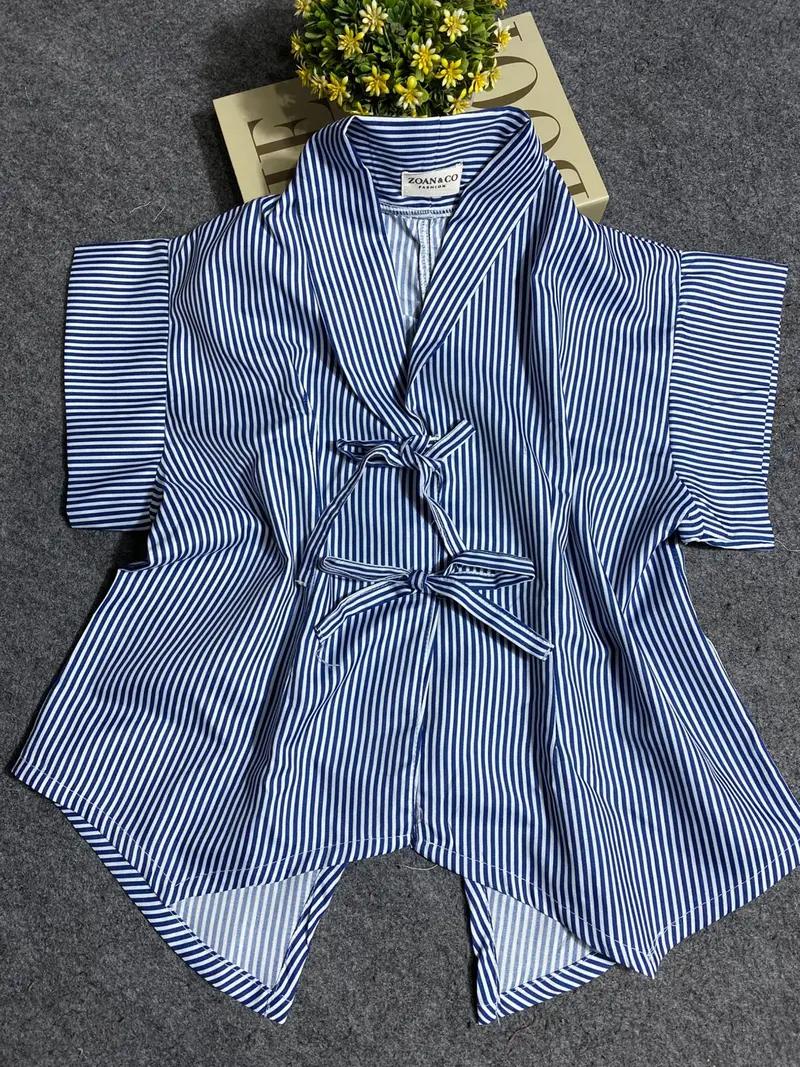 kemeja vest crop stripe Rompi Top Cewek Casual