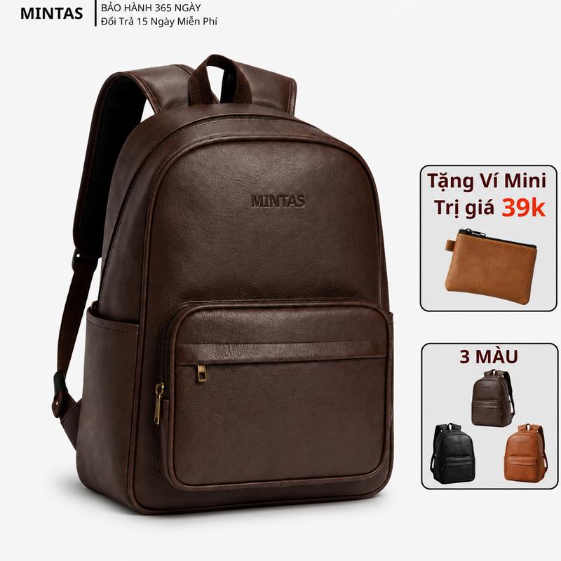 Độc Quyền TikTok Shop - Balo Da MINTAS Cao Cấp Unisex Form Đẹp Đựng Laptop 15.6 Inch Chống Sốc