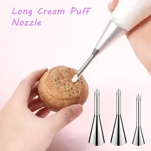 Spuit Cream Piping Nozzle Pastry Icing Spuit Kue Sus Stainless Steel Long Cream Puff