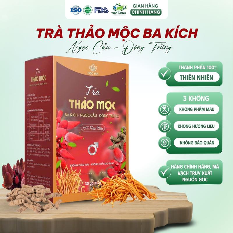  Trà Thảo Mộc Ba Kích Ngọc Cẩu Đông Trùng 7 Vị Mộc Tâm Hộp 30 Gói Nước Trà Bổ Thận Tea Chè Ngon Organic 