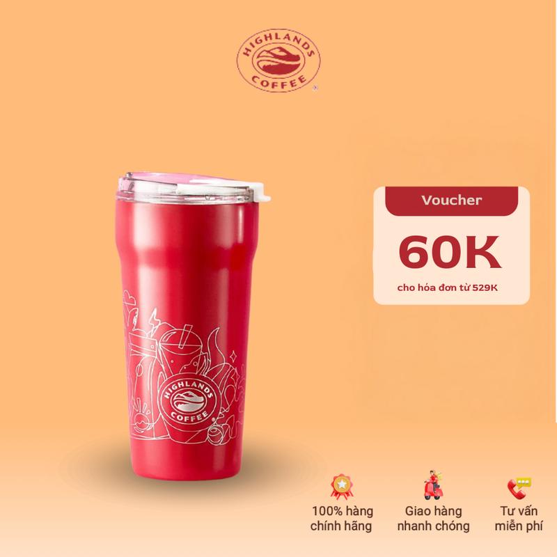 LY GIỮ NHIỆT HIGHLANDS COFFEE CÓ NẮP MÀU ĐỎ HỌA TIẾT 500ML