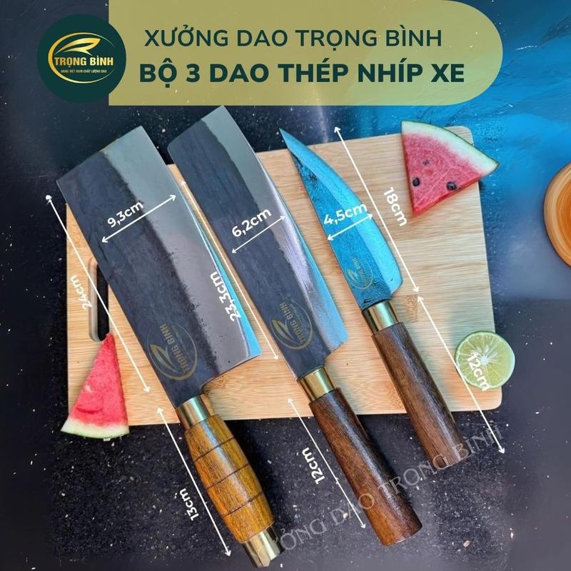 Bộ 3 Dao Thép Nhíp Xe ô tô Cao Cấp – Dao Phở Dao Thái Dao Lọc Siêu Bén.