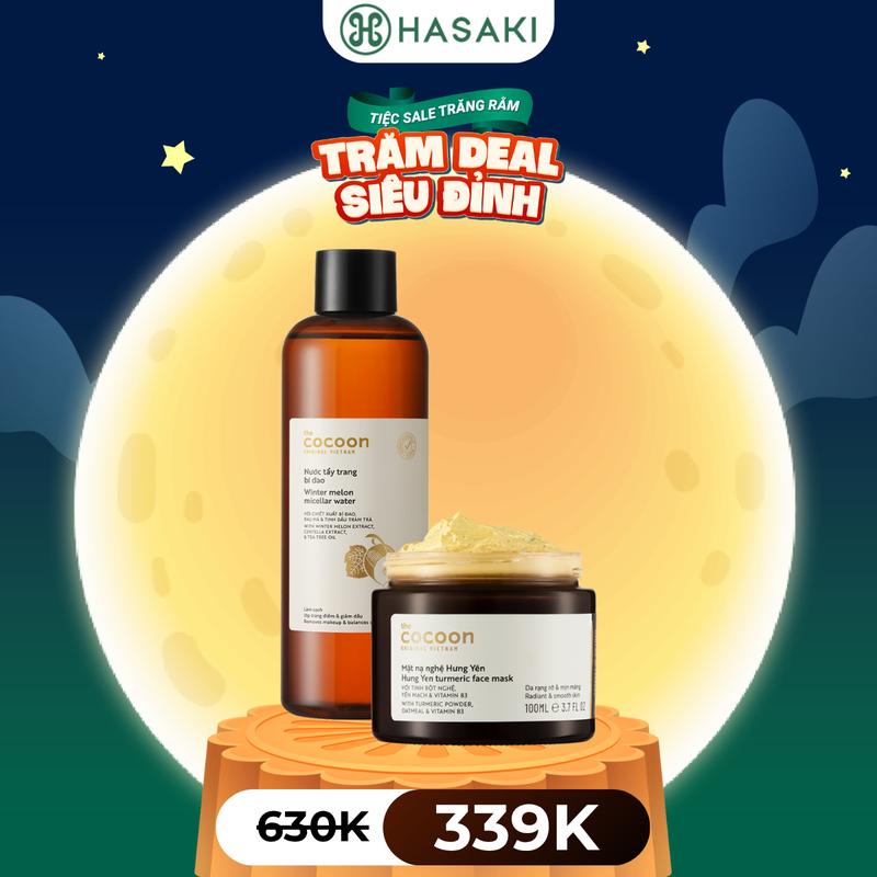 Combo Cocoon Nước Tẩy Trang Bí Đao Giảm Dầu 500ml + Mặt Nạ Nghệ Hưng Yên Giúp Da Rạng Rỡ 100ml | HASAKI BEAUTY