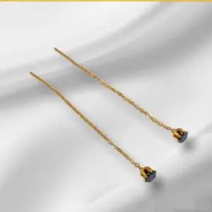 Anting Jurai Titanium Wanita Motif Permata Zhircon Hitam Gold 24k