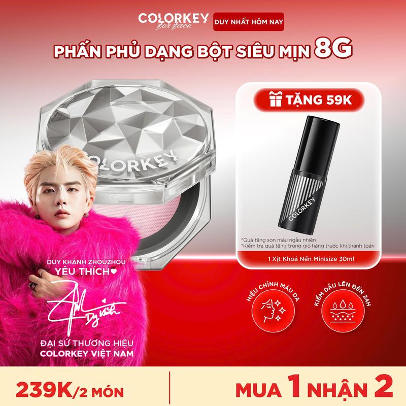 OFFICIAL Phấn Phủ Dạng Bột COLORKEY Siêu Mịn Giúp Lớp Trang Điểm Tự Nhiên 8g