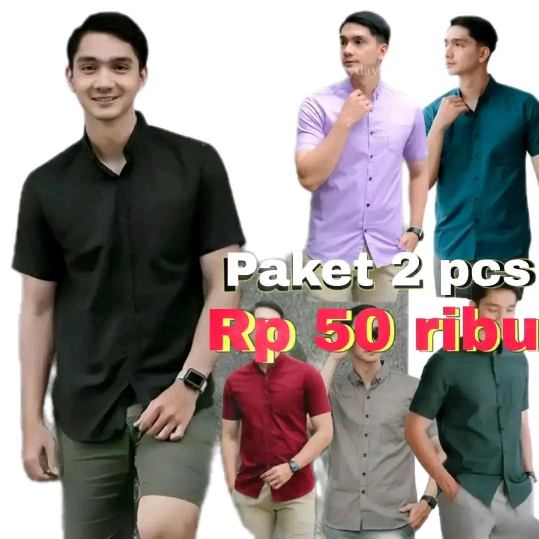 Paket 2 pcs 50 ribu kemeja polos pria lengan pendek