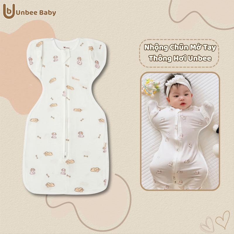 Nhộng Chũn Mở Tay Thông Hơi Cho Bé Ngủ Ngon UnBee, Vải Tơ Tằm Mềm Mại Thoáng Khí Cho Bé (0-12 tháng)