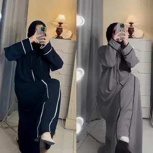 Abaya Hameeda | Abaya Remaja Dewasa | Abaya List Putih | Gamis Muslim Wanita Crinkle Airflow Mewah