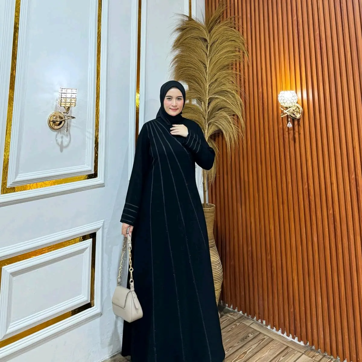 Gamis Abaya Hitam Stripe DI Jet Black  Zahra Premium Muslim Wanita