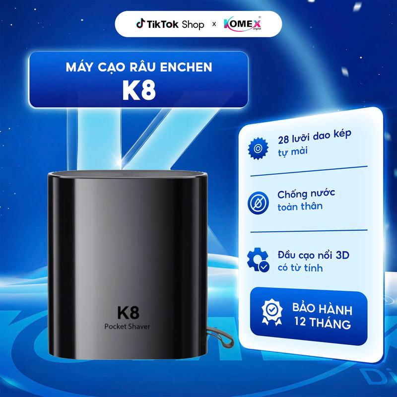 Máy cạo râu mini Enchen K8 đầu cạo 2D chống nước,18 lưỡi dao tự mài không xước da, pin dùng đến 60 ngày- Bảo hành 6 tháng