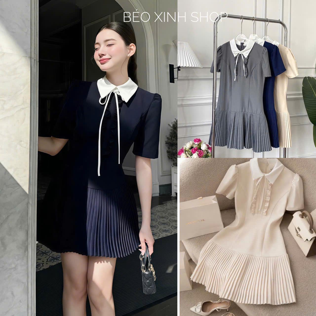 Váy Dự Tiệc Dáng A Xòe Nhẹ Phối Cổ Nơ Trắng Vải Cotton Lạnh Cao Cấp Thanh Lịch Bigsize Từ 40 - 90Kg Thời Trang Nữ Béo Xinh Shop - A.1572