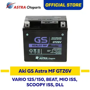 Aki Motor GS ASTRA MF GTZ6V/YTZ6V BUAT Vario 125 150 Beat Scoopy ISS Mio SSS GSMF-GTZ-6V