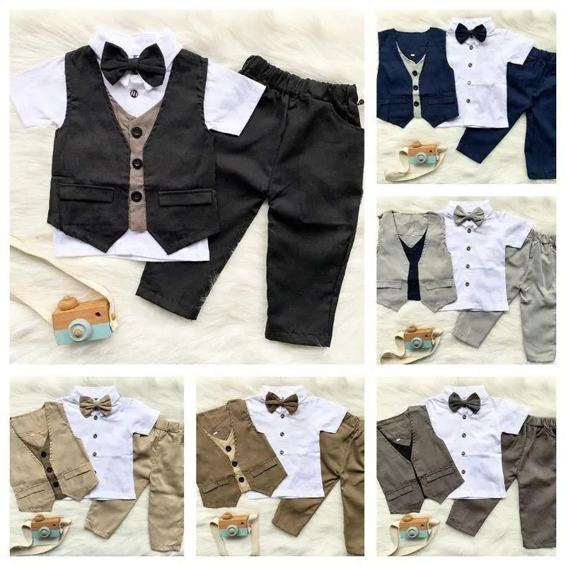 Setelan Jas Anak Laki-laki Usia 1-7 Tahun | Baju Pesta Anak Bunda Katun Putih Katun Poliester Lengan pendek Lengan panjang Polos 0