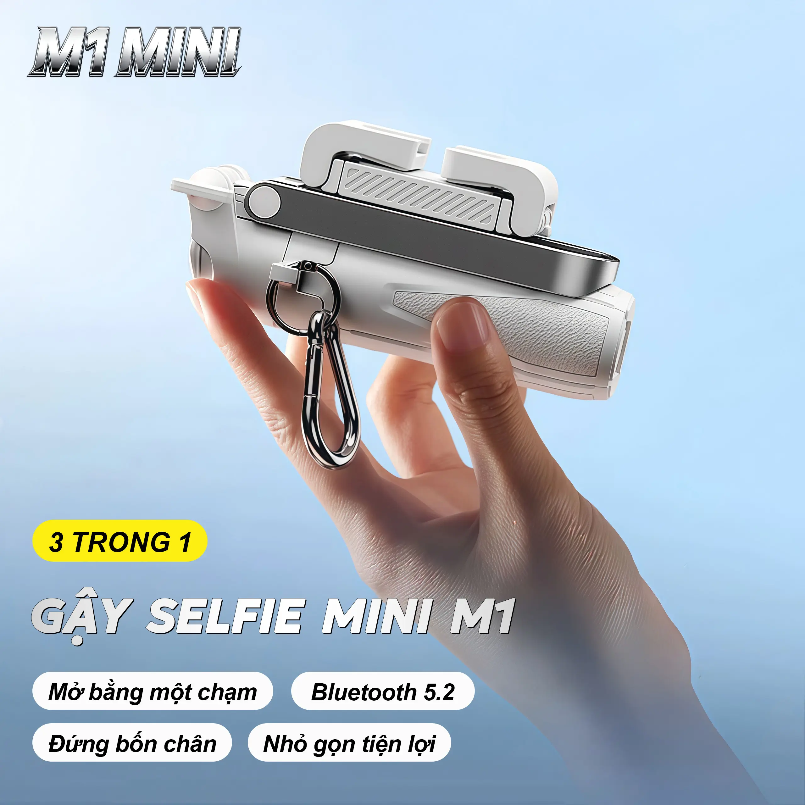 M1 MINI 3 Trong 1 Gậy Chụp Ảnh – Gậy selfie kiêm chân tripod, Tay cầm tiện dụng, Điều khiển Bluetooth không dây, Cho iPhone và Android