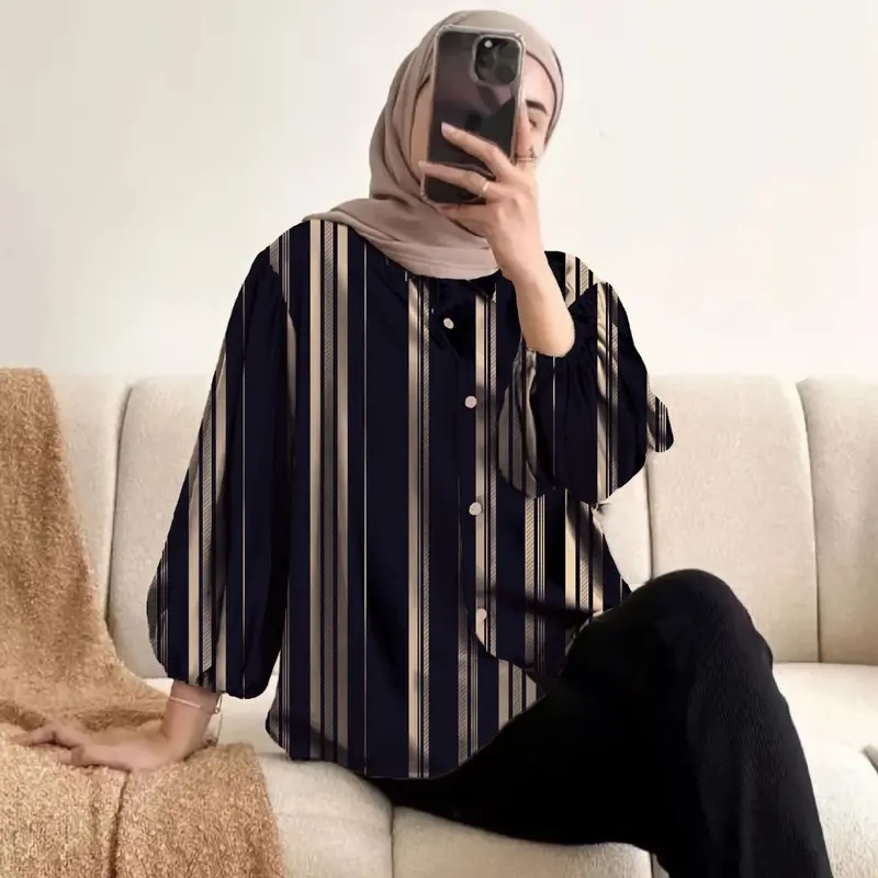 KEMEJA ATASAN KEKINIAN BASIC MOTIF BAHAN RAYON PREMIUM || KEMEJA BLOUS WANITA TERLARIS Panjang Dewasa Baju Busui 4