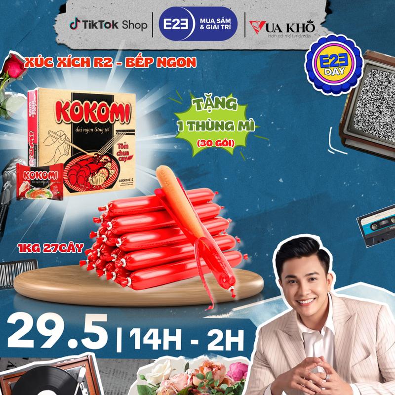 [TẶNG 1 THÙNG MÌ AFF] 1KG Xúc xích (27 cây) TẶNG 01 Thùng mì KOKOMI (30 gói). Xúc xích mềm thơm, mì sợi dai dậm đà - Đồ ăn vặt Snack, Food, Chua Cay. mì  trộn