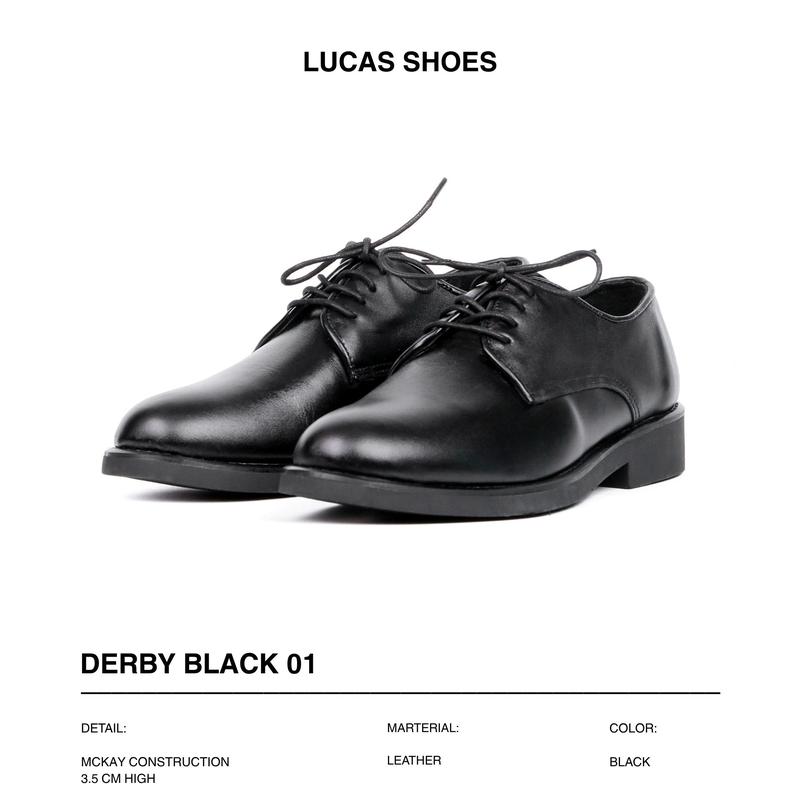 Giày Tây Derby Black 01  Lucas Shoes , Giày nam công sở Da Bò Nguyên Tấm - Bảo hành 1 năm