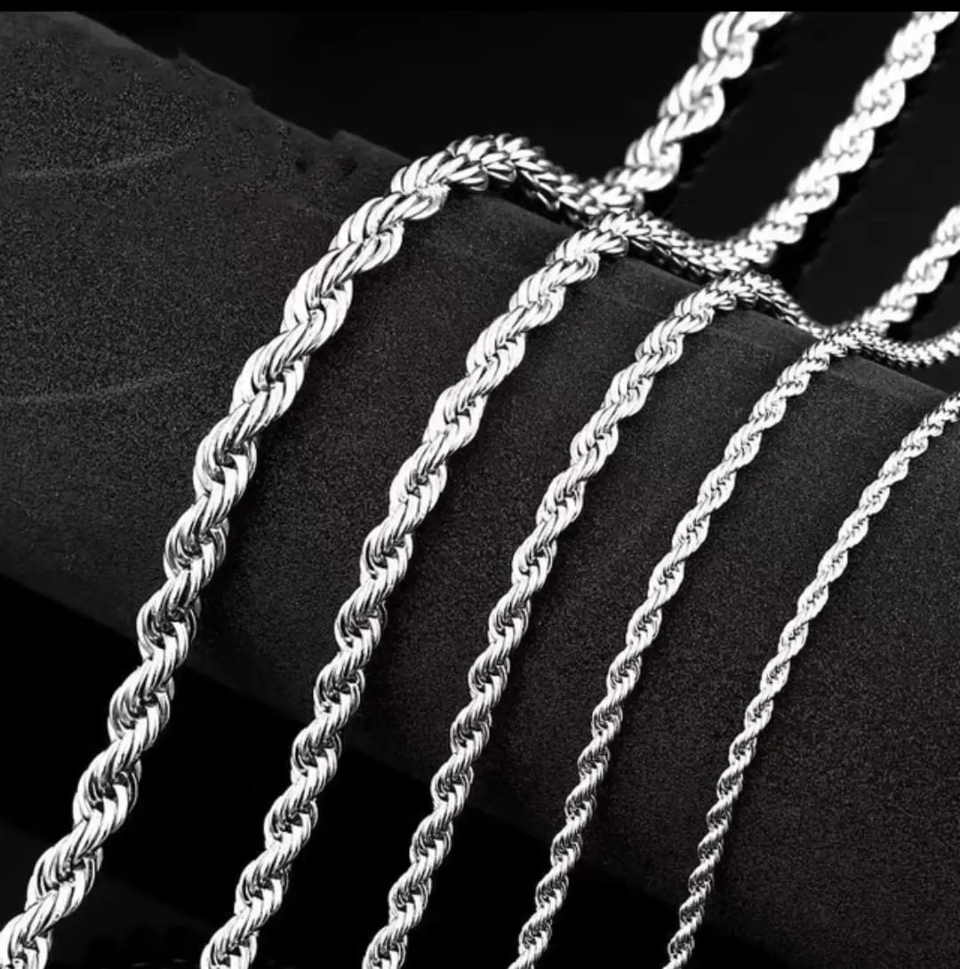 kalung titanium silver pria wanita model tambang dijamin anti karat dan anti luntur