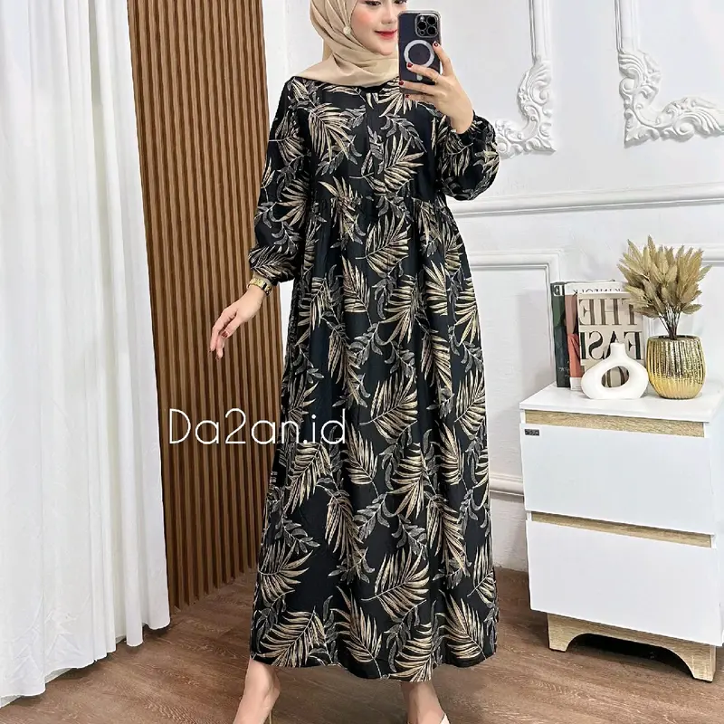 Midi Dress Flower Busui Friendly Santai A-Line Bunga Cantik Motif Nyaman Rayon Viscose Menyusui Muslim Zipper Gamis Dewasa Formal Ibu Karet Variasi Panjang Katun dress  vintage lebaran 8