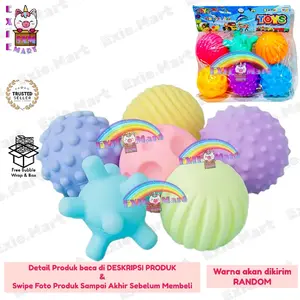 MAINAN ANAK BAYI BOLA PENCET KARET MELATIH SENSORIK MOTORIK - MAINAN BOLA KARET BUNYI ISI 6PCS