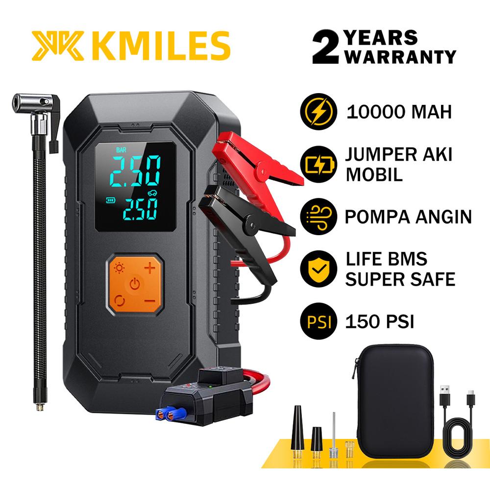 【2 YEARS WARRANTY】Jumper Aki Mobil Portable 10000mAh 12V Pompa Ban Dengan Power Bank Lampu LED Alat Jumper Aki Mobil - KLIP CERDAS