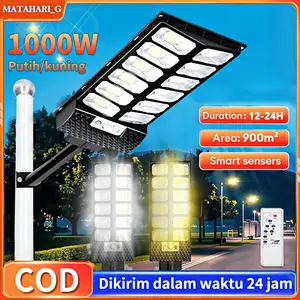 Lampu Jalan Tenaga Surya Super Terang 1000W Sensor Gerak Induksi Tubuh Manusia Lampu Jalan Bertenaga Tahan Air Lampu Dinding Tenaga Surya untuk Luar Ruangan Lampu Tenaga Surya IP67 Kecerahan Tinggi dengan Remote Control untuk Taman, Jalan, dan Balkon