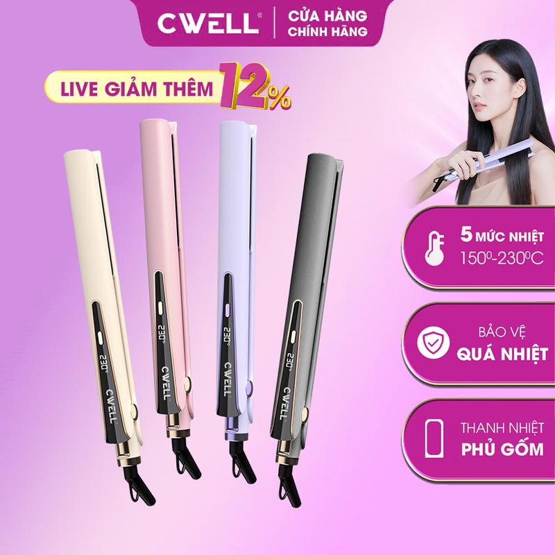 Máy ép tóc, duỗi tóc CWELL tạo kiểu đa năng 5 mức nhiệt màn LED 150-230°C phủ gốm cap cấp, làm nóng nhanh 30s, ép thẳng tóc, làm xoăn tóc linh hoạt cho nam và nữ - C103
