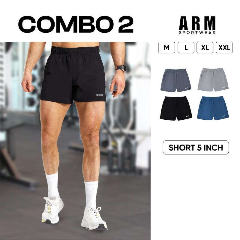 COMBO 2 Quần Thể Thao Nam ARM Sport 5 Inch Function Chất Vải Gió Tập Thể Dục Siêu Nhẹ, Co Giãn Vận Động Thoải Mái  Thoáng khí Sports Shorts