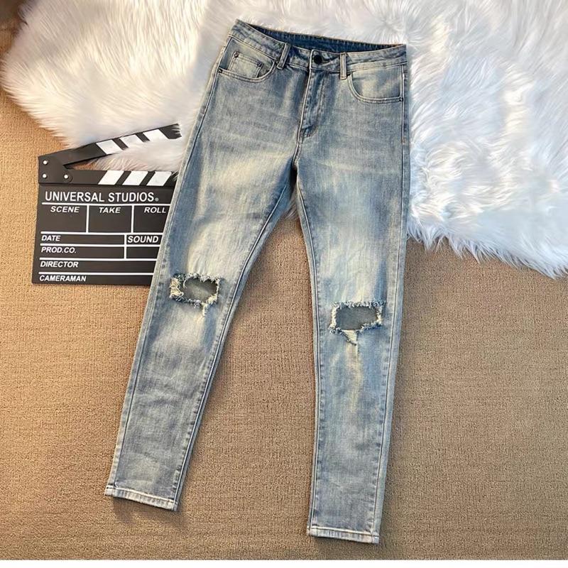 Quần Jean nam màu xanh rách gối phiên bản mới 2025 nam tính khỏe khoắn năng động Pants Menswear Có Túi quần purple quanjeannam hortrend